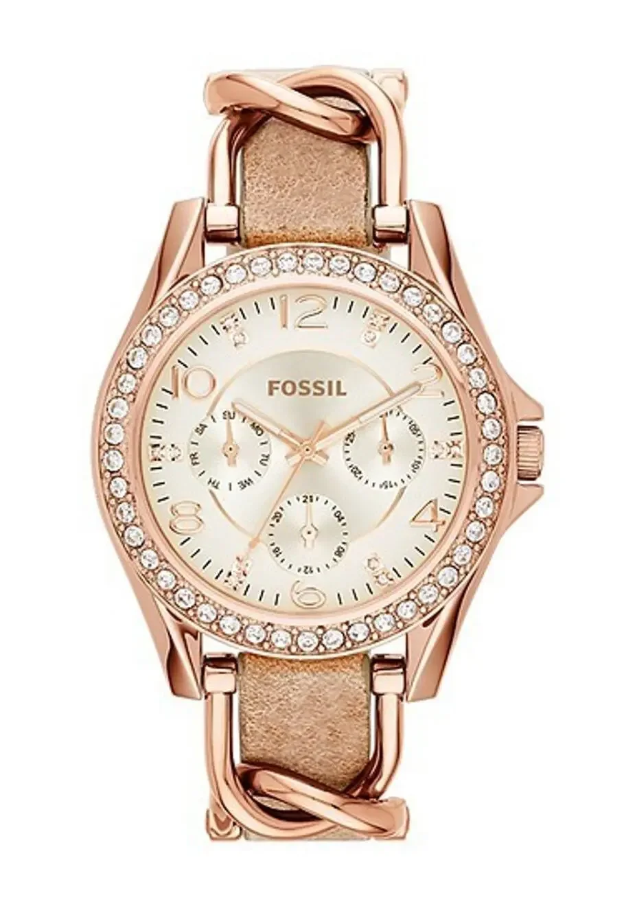 Fossil ES3466 Women’s Rose Gold-Tone Crystal Bezel Quartz Chronograph w/ Box